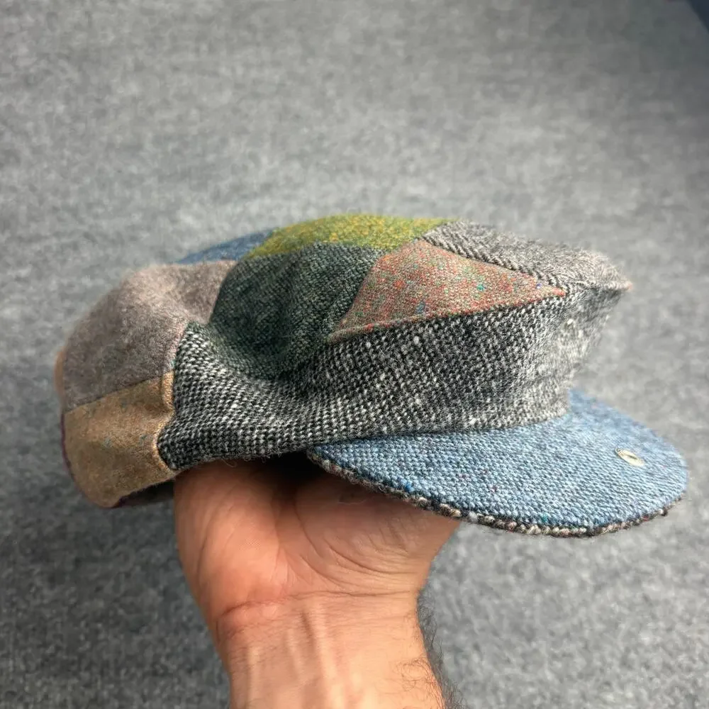 Vintage Hanna Hats Donegal Patchwork Tweed Newsboy Cap XL Made in Ireland Wool